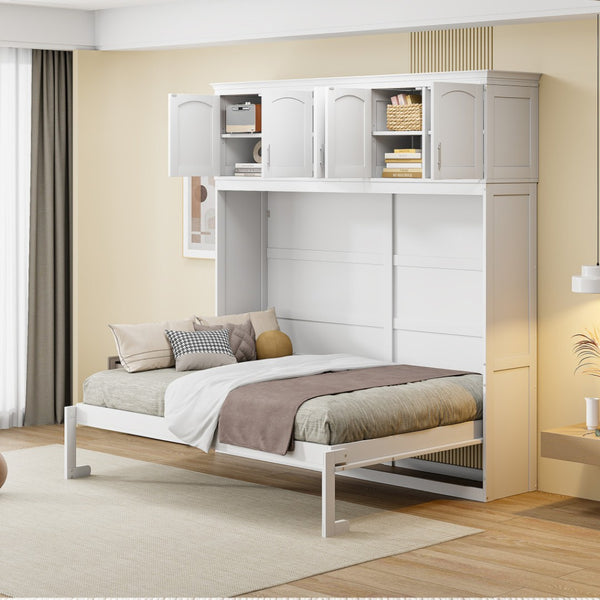 HomeRoots White Wood Full Murphy Bed - Space-Saving Elegance with Solid Construction for Modern Living Spaces 662379
