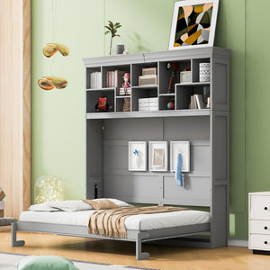 HomeRoots Gray Wood Queen Murphy Bed - Stylish Space-Saving Cabinet with Comfortable Design for Any Room 662382