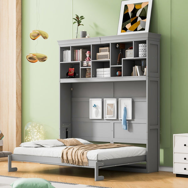 HomeRoots Gray Wood Queen Murphy Bed - Stylish Space-Saving Cabinet with Comfortable Design for Any Room 662382