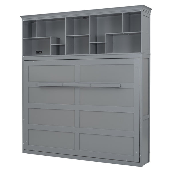 HomeRoots Gray Wood Queen Murphy Bed - Stylish Space-Saving Cabinet with Comfortable Design for Any Room 662382