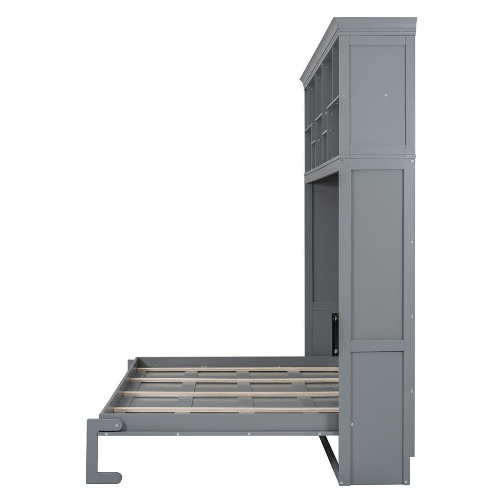HomeRoots Gray Wood Queen Murphy Bed - Stylish Space-Saving Cabinet with Comfortable Design for Any Room 662382