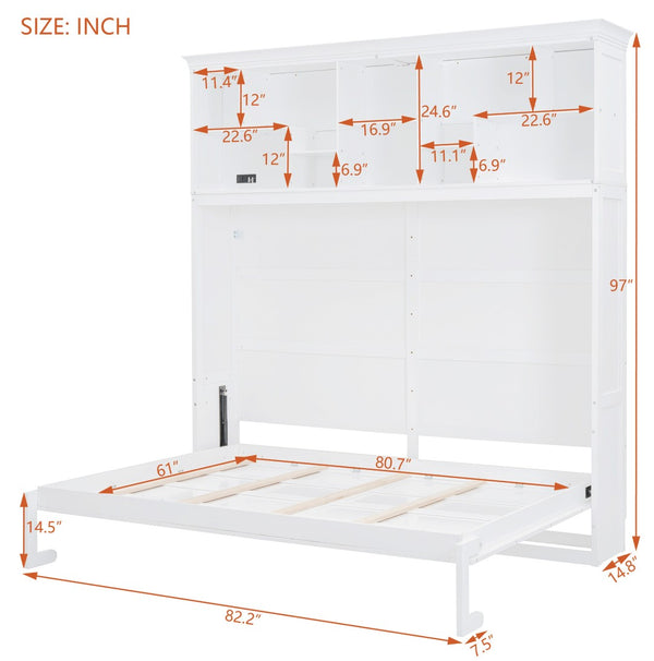 HomeRoots White Wood Queen Murphy Bed - Stylish Space-Saving Design for Compact Living & Versatile Use 662383
