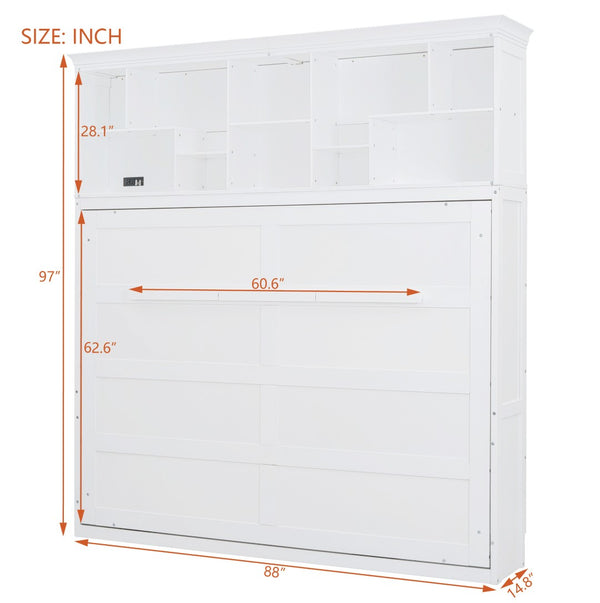 HomeRoots White Wood Queen Murphy Bed - Stylish Space-Saving Design for Compact Living & Versatile Use 662383