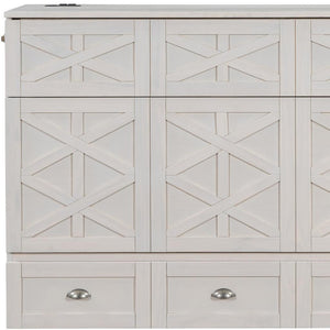 HomeRoots White Wood Full Murphy Bed with Integrated Storage Drawers - Stylish Space-Saving Solution for Any Room 662384