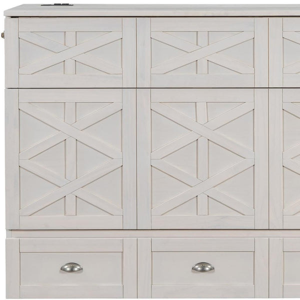 HomeRoots White Wood Full Murphy Bed with Integrated Storage Drawers - Stylish Space-Saving Solution for Any Room 662384