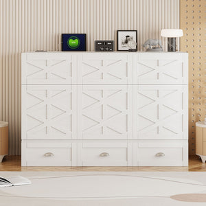 HomeRoots White Wood Full Murphy Bed with Integrated Storage Drawers - Stylish Space-Saving Solution for Any Room 662384