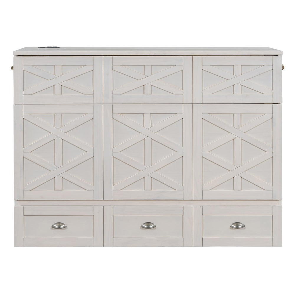HomeRoots White Wood Full Murphy Bed with Integrated Storage Drawers - Stylish Space-Saving Solution for Any Room 662384