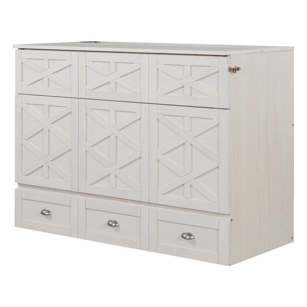 HomeRoots White Wood Full Murphy Bed with Integrated Storage Drawers - Stylish Space-Saving Solution for Any Room 662384