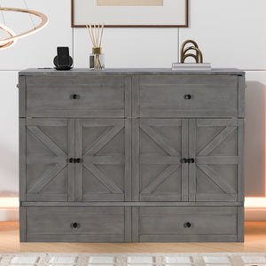 HomeRoots Gray Wood Full Murphy Bed with Integrated Storage Drawers - Stylish Space-Saving Solution for Small Rooms 662385