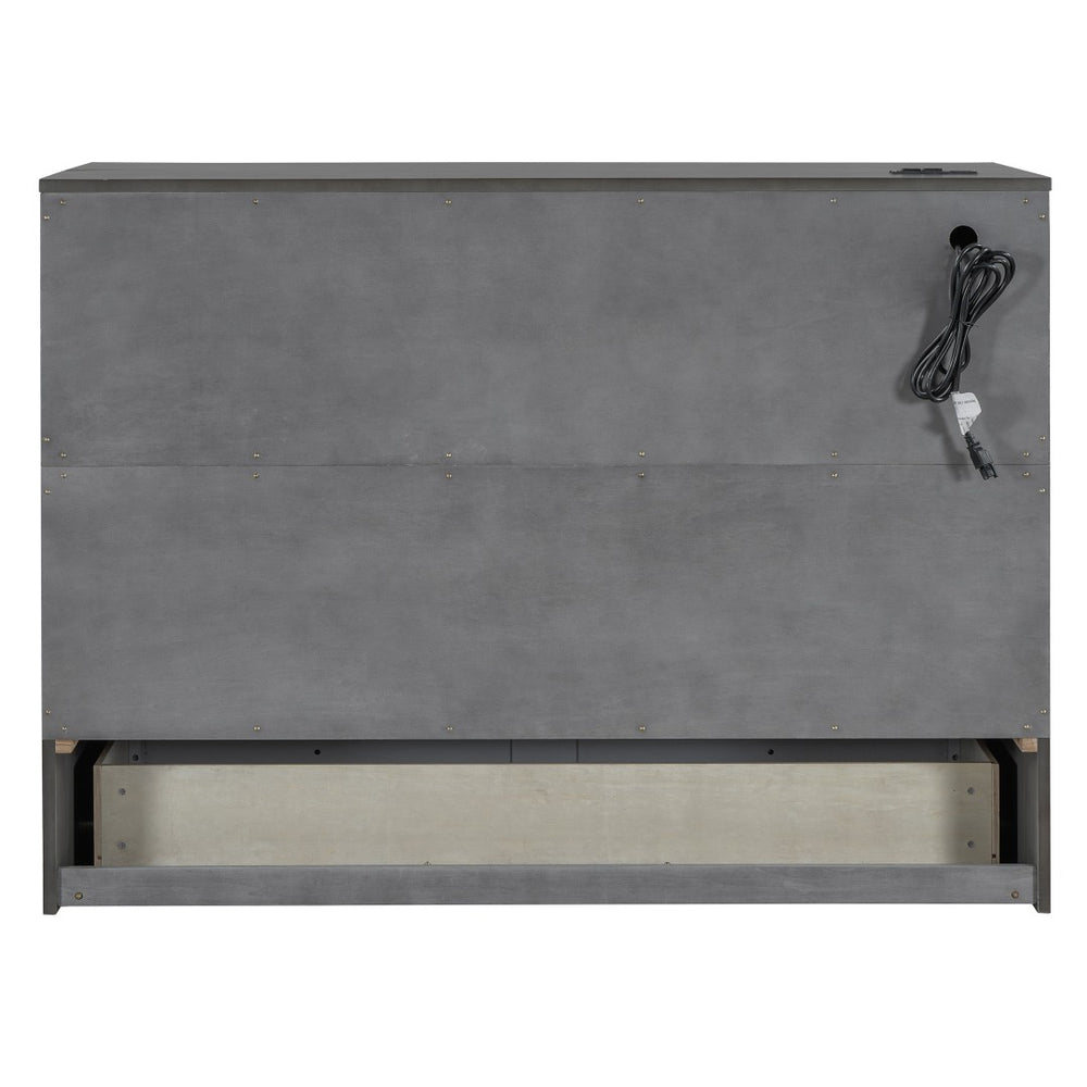 HomeRoots Gray Wood Full Murphy Bed with Integrated Storage Drawers - Stylish Space-Saving Solution for Small Rooms 662385