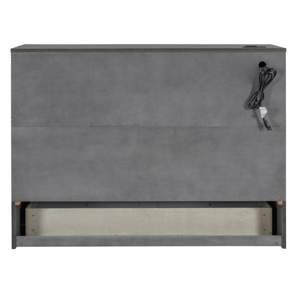 HomeRoots Gray Wood Full Murphy Bed with Integrated Storage Drawers - Stylish Space-Saving Solution for Small Rooms 662385