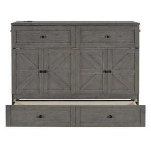HomeRoots Gray Wood Full Murphy Bed with Integrated Storage Drawers - Stylish Space-Saving Solution for Small Rooms 662385