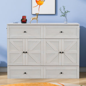 HomeRoots White Wood Full Murphy Bed with Storage Drawers - Stylish Space-Saving Solution for Small Rooms 662386