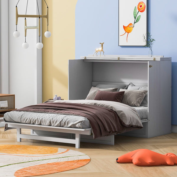 HomeRoots White Wood Full Murphy Bed with Storage Drawers - Stylish Space-Saving Solution for Small Rooms 662386