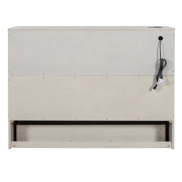 HomeRoots White Wood Full Murphy Bed with Storage Drawers - Stylish Space-Saving Solution for Small Rooms 662386