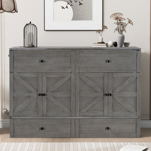 HomeRoots Gray Wood Queen Murphy Bed – Space-Saving Elegance with Drawers for Small Rooms & Modern Living 662387