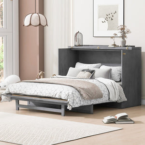 HomeRoots Gray Wood Queen Murphy Bed – Space-Saving Elegance with Drawers for Small Rooms & Modern Living 662387