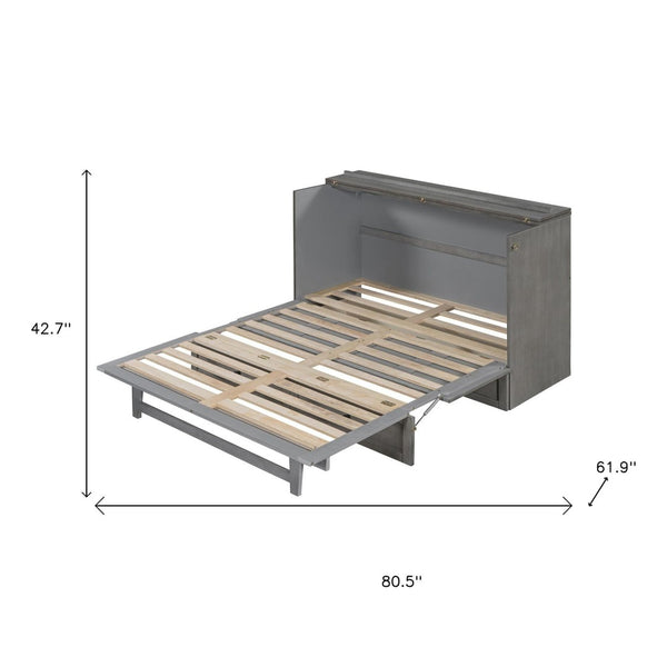 HomeRoots Gray Wood Queen Murphy Bed – Space-Saving Elegance with Drawers for Small Rooms & Modern Living 662387