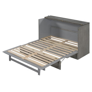 HomeRoots Gray Wood Queen Murphy Bed – Space-Saving Elegance with Drawers for Small Rooms & Modern Living 662387