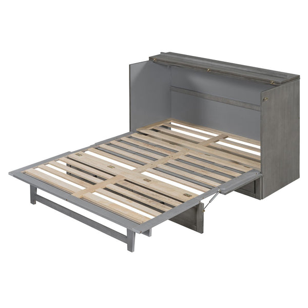 HomeRoots Gray Wood Queen Murphy Bed – Space-Saving Elegance with Drawers for Small Rooms & Modern Living 662387