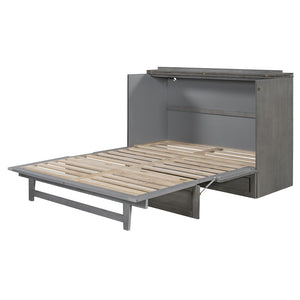 HomeRoots Gray Wood Queen Murphy Bed – Space-Saving Elegance with Drawers for Small Rooms & Modern Living 662387