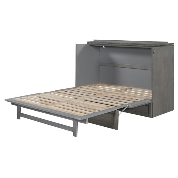 HomeRoots Gray Wood Queen Murphy Bed – Space-Saving Elegance with Drawers for Small Rooms & Modern Living 662387