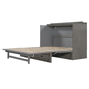 HomeRoots Gray Wood Queen Murphy Bed – Space-Saving Elegance with Drawers for Small Rooms & Modern Living 662387