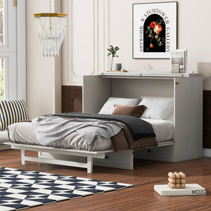HomeRoots White Wood Queen Murphy Bed with Integrated Drawers – Elegant, Space-Saving Design for Modern Living 662388