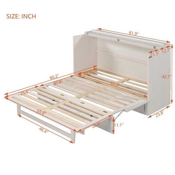 HomeRoots White Wood Queen Murphy Bed with Integrated Drawers – Elegant, Space-Saving Design for Modern Living 662388
