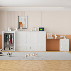 HomeRoots White Wood Queen Murphy Bed - Stylish Space-Saving Design with Drawers for Guest Rooms & Studios 662390