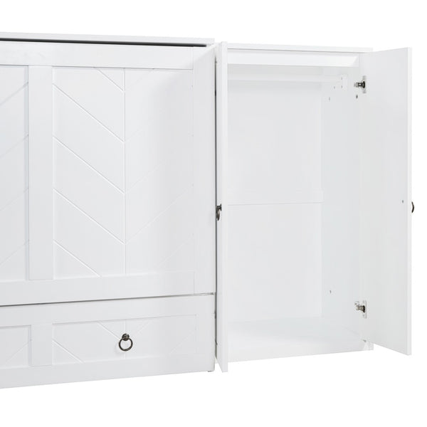HomeRoots White Wood Queen Murphy Bed - Stylish Space-Saving Design with Drawers for Guest Rooms & Studios 662390