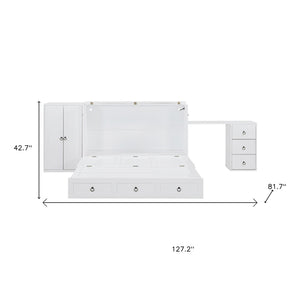 HomeRoots White Wood Queen Murphy Bed - Stylish Space-Saving Design with Drawers for Guest Rooms & Studios 662390