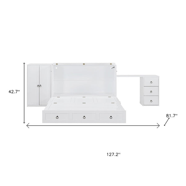 HomeRoots White Wood Queen Murphy Bed - Stylish Space-Saving Design with Drawers for Guest Rooms & Studios 662390