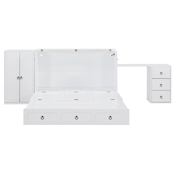 HomeRoots White Wood Queen Murphy Bed - Stylish Space-Saving Design with Drawers for Guest Rooms & Studios 662390