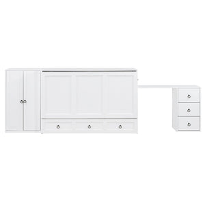 HomeRoots White Wood Queen Murphy Bed - Stylish Space-Saving Design with Drawers for Guest Rooms & Studios 662390