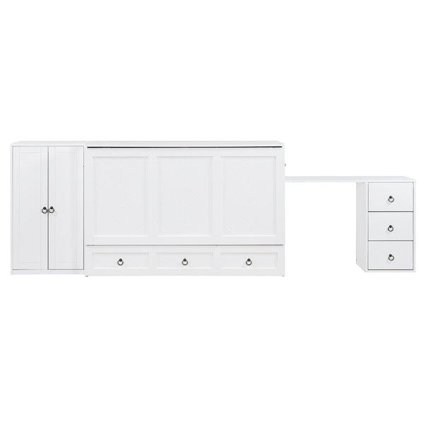HomeRoots White Wood Queen Murphy Bed - Stylish Space-Saving Design with Drawers for Guest Rooms & Studios 662390