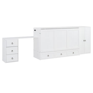 HomeRoots White Wood Queen Murphy Bed - Stylish Space-Saving Design with Drawers for Guest Rooms & Studios 662390