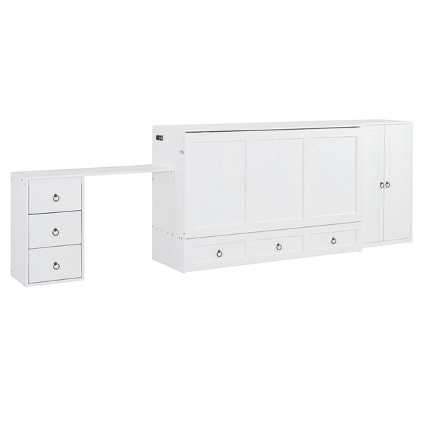 HomeRoots White Wood Queen Murphy Bed - Stylish Space-Saving Design with Drawers for Guest Rooms & Studios 662390
