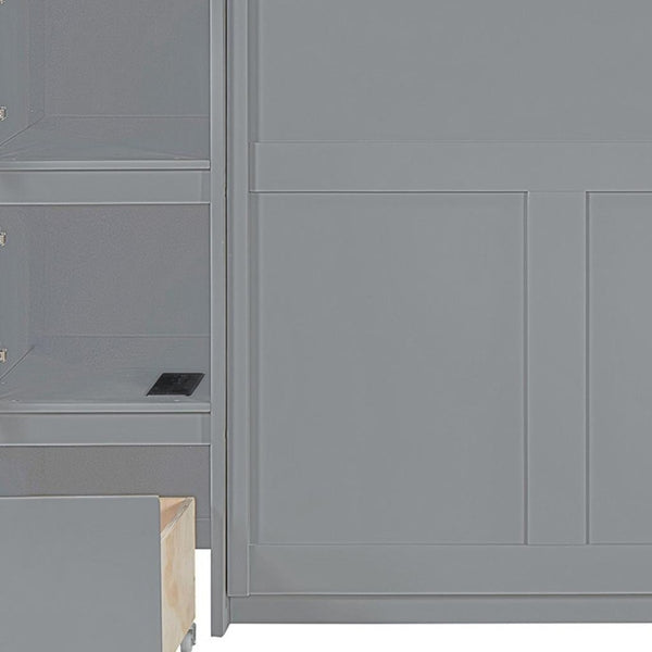 HomeRoots Gray Wood Full Murphy Bed with Storage Drawers - Stylish, Space-Saving Solution for Small Rooms! 662392