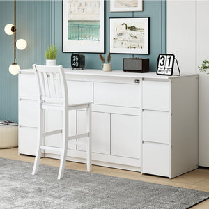 HomeRoots White Wood Full Murphy Bed with Stylish Cabinet Design and Convenient Storage Drawers Included 662393