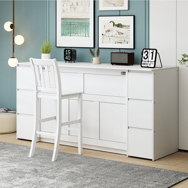 HomeRoots White Wood Full Murphy Bed with Stylish Cabinet Design and Convenient Storage Drawers Included 662393