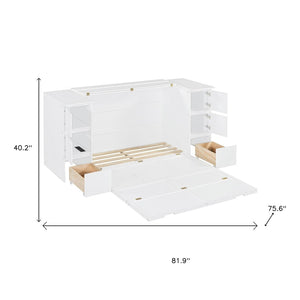 HomeRoots White Wood Full Murphy Bed with Stylish Cabinet Design and Convenient Storage Drawers Included 662393