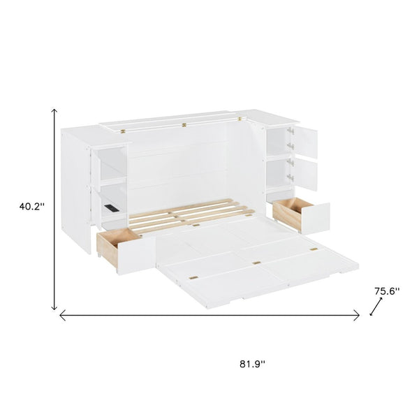 HomeRoots White Wood Full Murphy Bed with Stylish Cabinet Design and Convenient Storage Drawers Included 662393