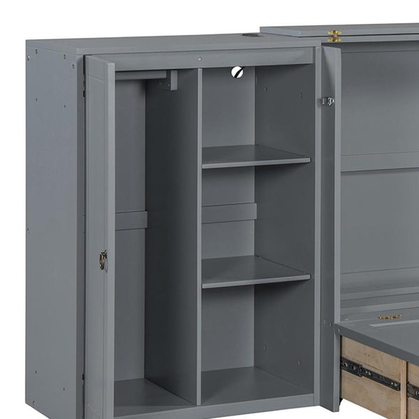 HomeRoots Gray Wood Queen Murphy Bed with Built-In Drawers - Stylish Space-Saving Design for Modern Living 662394