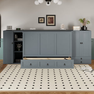 HomeRoots Gray Wood Queen Murphy Bed with Built-In Drawers - Stylish Space-Saving Design for Modern Living 662394