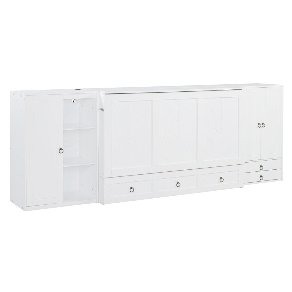 HomeRoots White Murphy Bed with Drawers - Elegant Space-Saving Queen Bed in Classic White Wood Design 662395