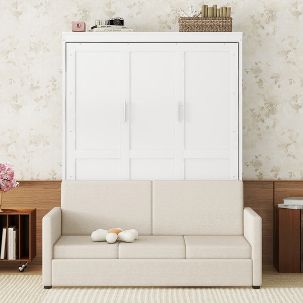HomeRoots White Wood Queen Murphy Bed – Elegant Space-Saving Design for Stylish Living Rooms & Guest Areas 662397
