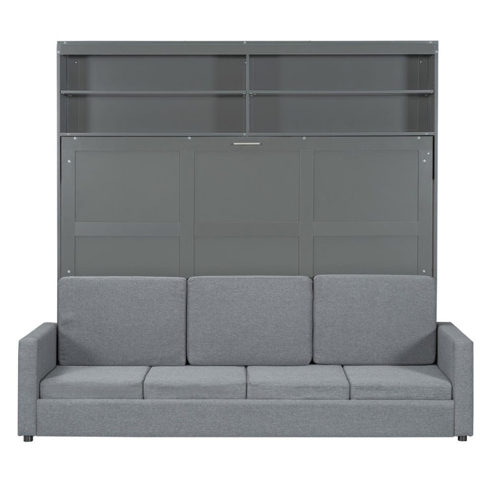 HomeRoots Gray Wood Queen Murphy Bed – Stylish Space-Saving Solution for Small Rooms & Guest Areas, 450 lbs Capacity 662398
