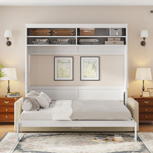 HomeRoots White Wood Queen Murphy Bed - Elegant Space-Saving Design, Durable Cabinet, Ultimate Comfort & Style 662399
