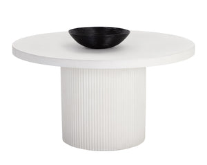 Sunpan Nicolette Dining Table – Contemporary Round Design with Unique Concrete Finish for Indoor and Outdoor Use White